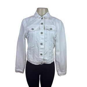 Love Tree Womens White Distressed Denim Jacket With Button Front &  Pockets Sz S